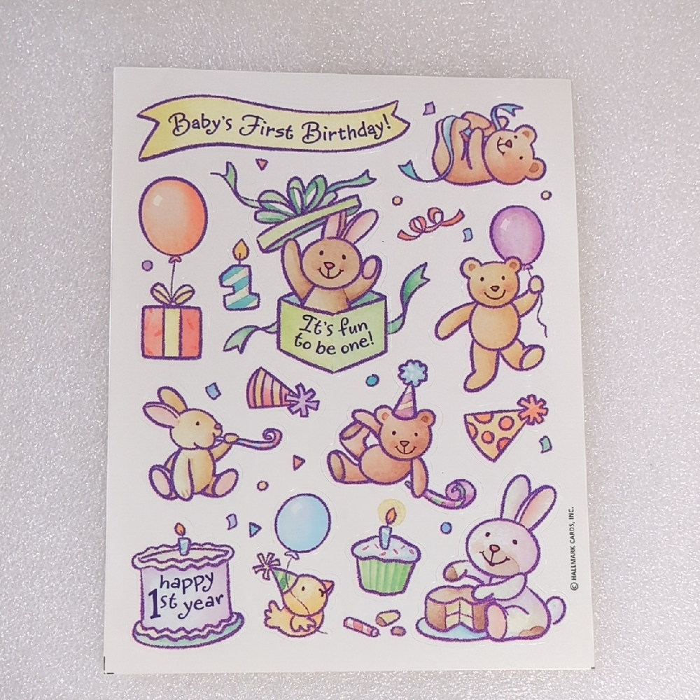 ❤️3/$10❤️Hallmark Vintage Baby's First Birthday Stickers with Cute Animals